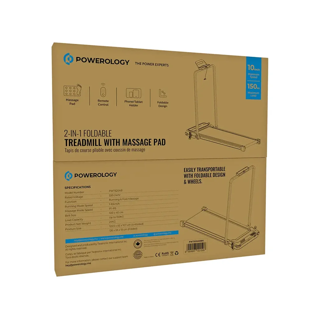 Powerology 2-In-1 Foldable Treadmill With Massage Pad