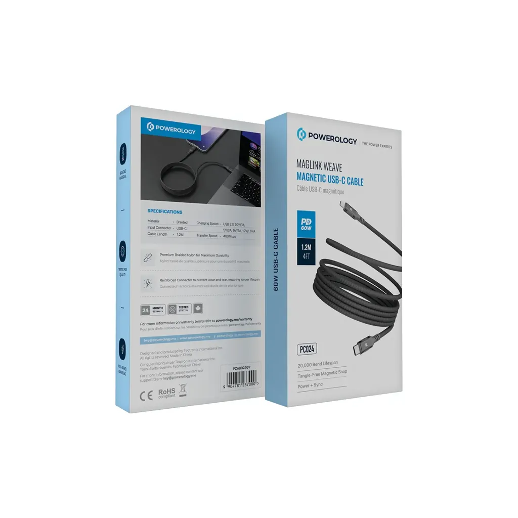 Powerology Malinka Weave Magnetic USB-C 1.2m Cable PD 60W 2.webp