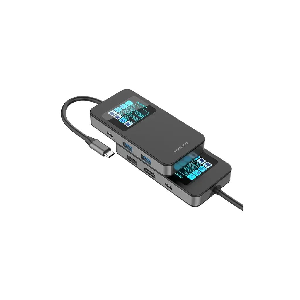 Porodo 6-In-1 Multi-Port USB-C Hub with Smart Digital Display - Gray 3.webp