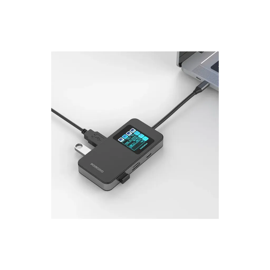 Porodo 6-In-1 Multi-Port USB-C Hub with Smart Digital Display - Gray 4.webp