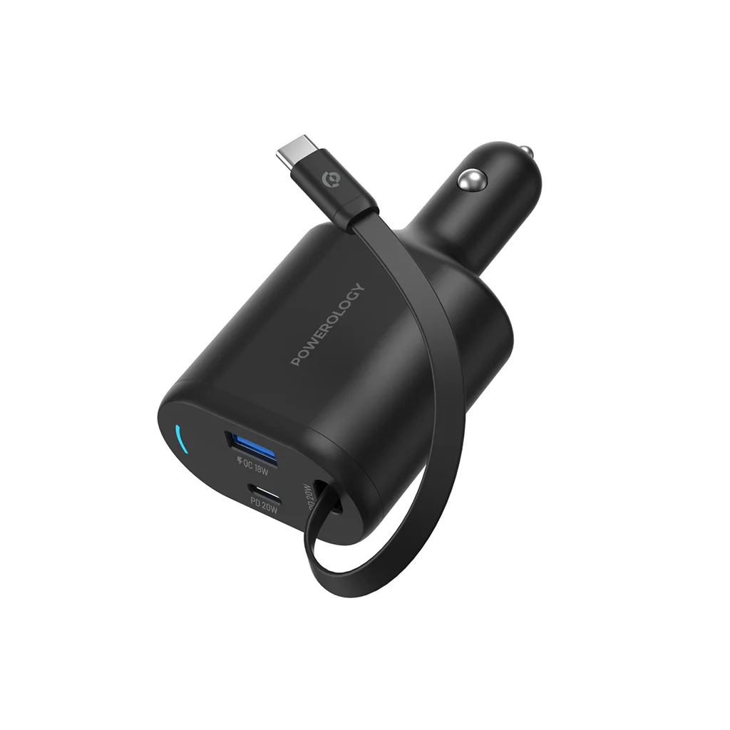 Powerology Type-C Retractable Car Charger 70W