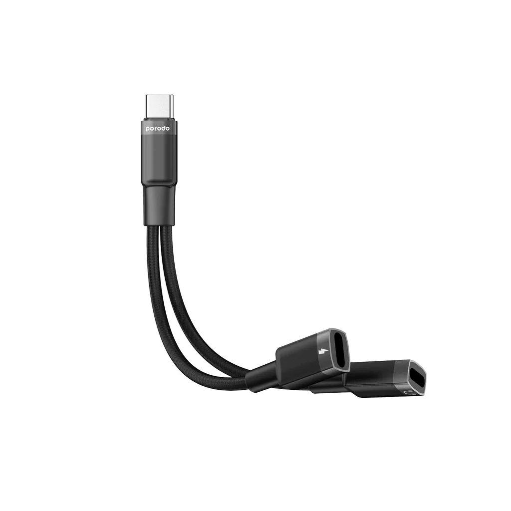 Porodo 2 in 1 Lightning to 2 Lightning Jack Headphone and Charging Converter Adapter