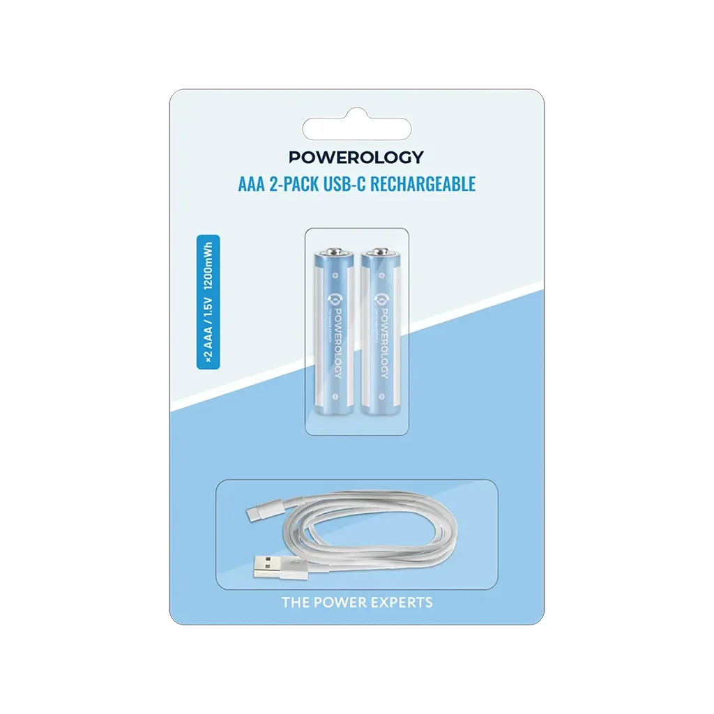 Powerology 2-Pack USB-C Rechargeable Batteries (AA)
