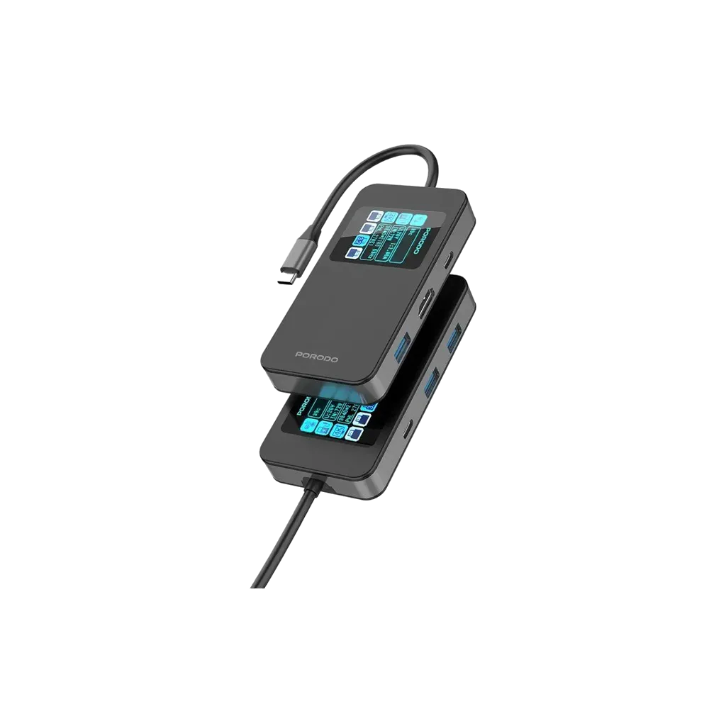 Porodo 6-In-1 Multi-Port USB-C Hub with Smart Digital Display
